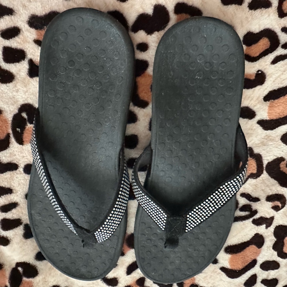 Vionic Black Sandals with Rhinestone Accents